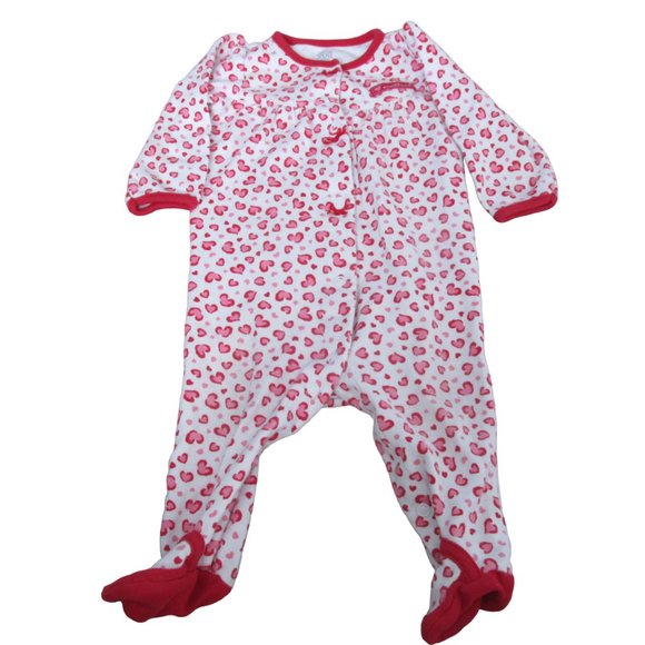 Just One You Snap Front Footed Sleeper Girls Size 9M Red White Valentine Heart - Picture 1 of 6